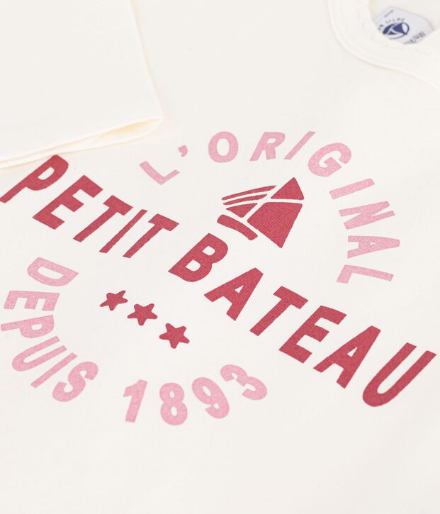 Tee-shirt b&eacute;b&eacute; en coton manches longues uni &agrave; motif blanc cass&eacute;