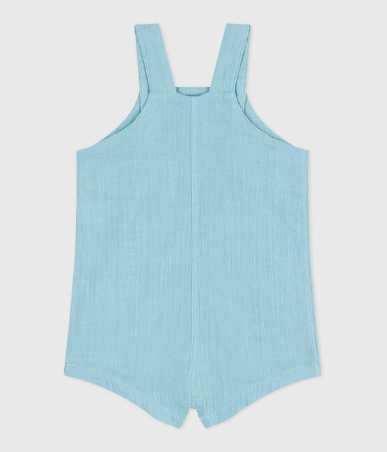 Salopette bébé en gaze de coton jambes courtes, unie bleu AQUATIC