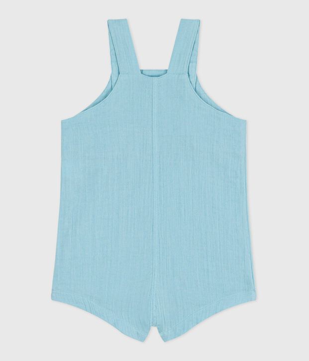 Salopette b&eacute;b&eacute; en gaze de coton jambes courtes, unie bleu