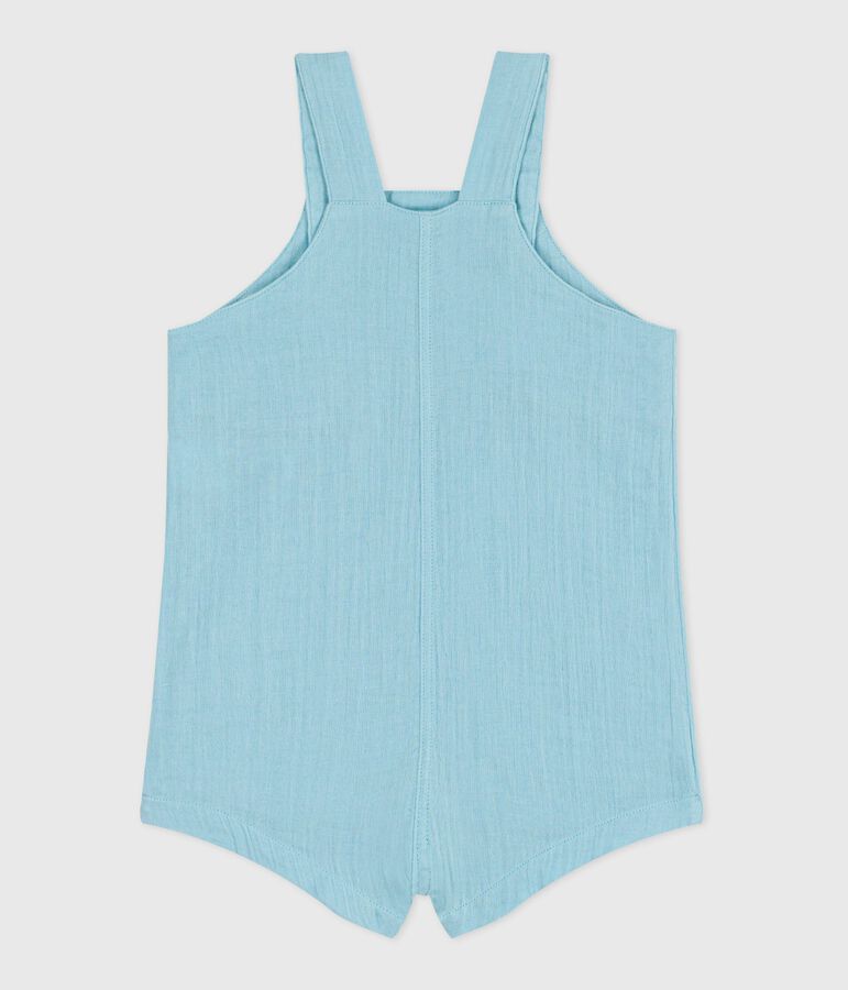 Salopette b&eacute;b&eacute; en gaze de coton jambes courtes, unie bleu AQUATIC