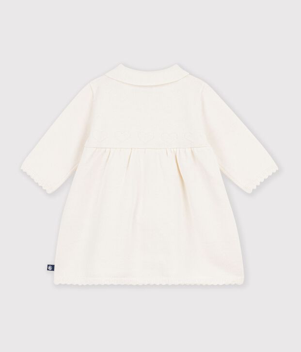 Robe b&eacute;b&eacute; &agrave; col en tricot uni blanc