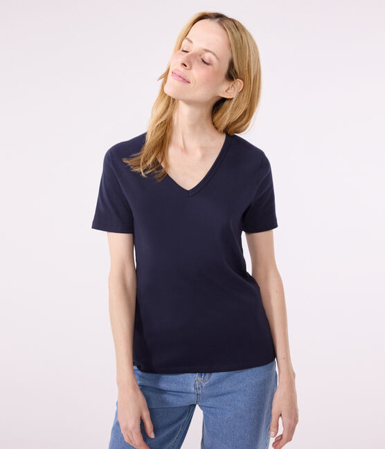 Tee-shirt l'Iconique manches courtes en côte unie femme bleu SMOKING