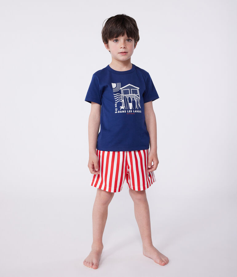 Teeshirt enfant en coton manches courtes imprim&eacute; bleu MEDIEVAL