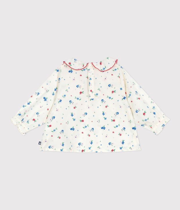 Blouse b&eacute;b&eacute; en coton manches longues, imprim&eacute;e fleurs blanc/multicouleur