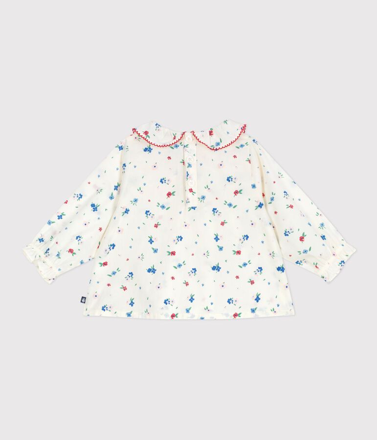 Blouse b&eacute;b&eacute; en coton manches longues, imprim&eacute;e fleurs blanc MARSHMALLOW/blanc MULTICO