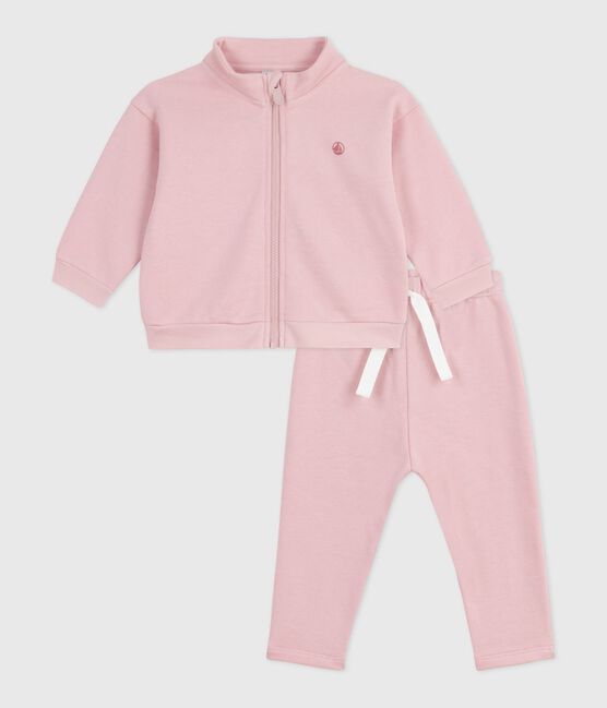 Ensemble sweatshirt et pantalon bébé en coton uni rose JOLI