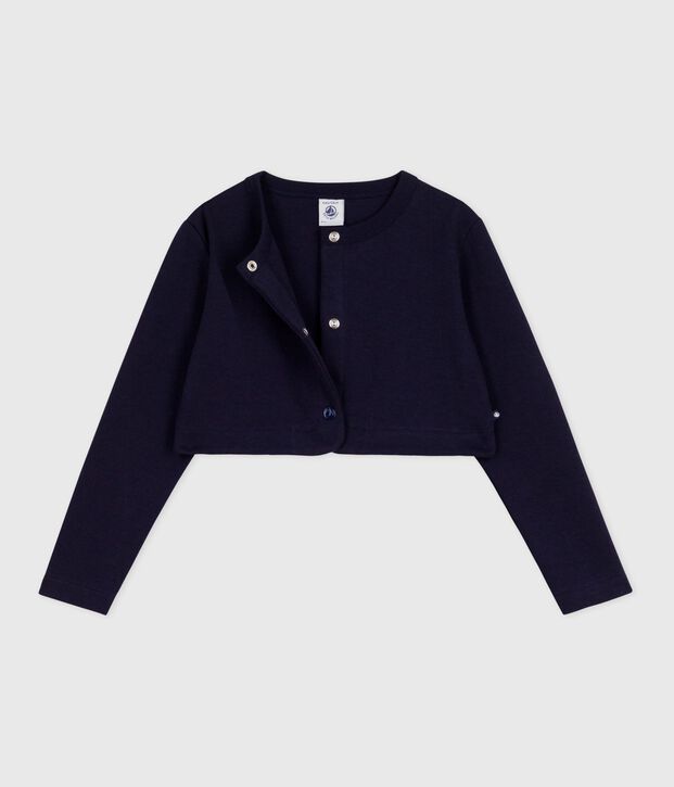 Cardigan enfant en coton uni bleu marine
