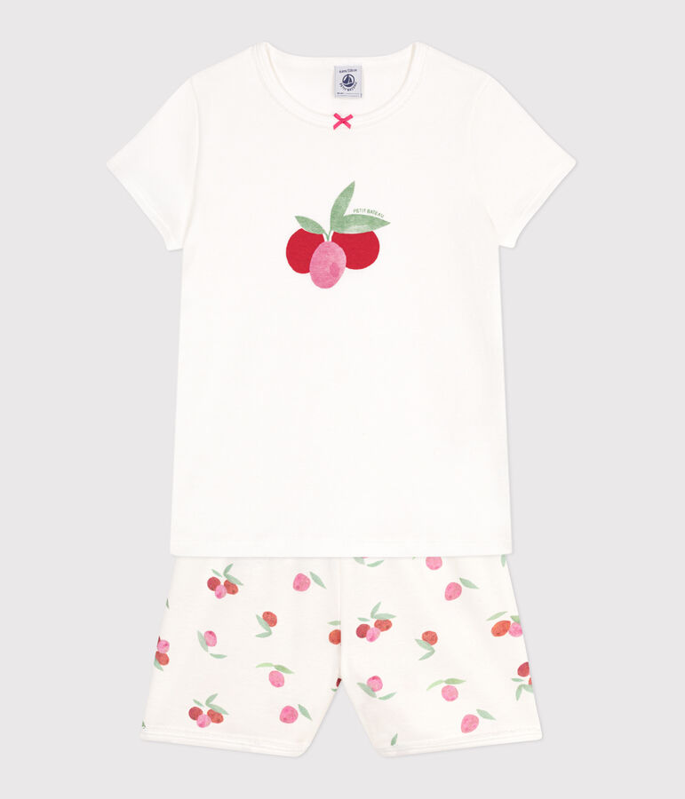 Pyjama short enfant en coton imprim&eacute; fruits blanc MARSHMALLOW/blanc MULTICO
