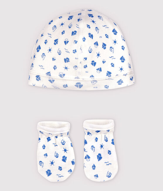 Lot bonnet naissance et moufles bateaux bébé en coton biologique variante 1