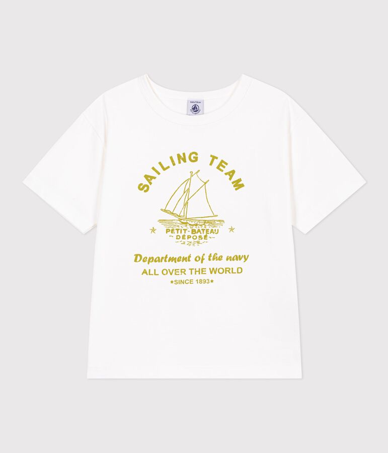 Tee-shirt enfant manches courtes en coton blanc MARSHMALLOW