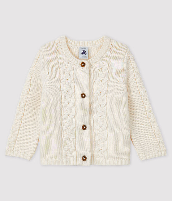 Cardigan bébé laine et coton blanc MARSHMALLOW