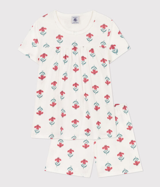 Pyjacourt fleurs avec couronne en coton  petite fille blanc MARSHMALLOW/blanc MULTICO