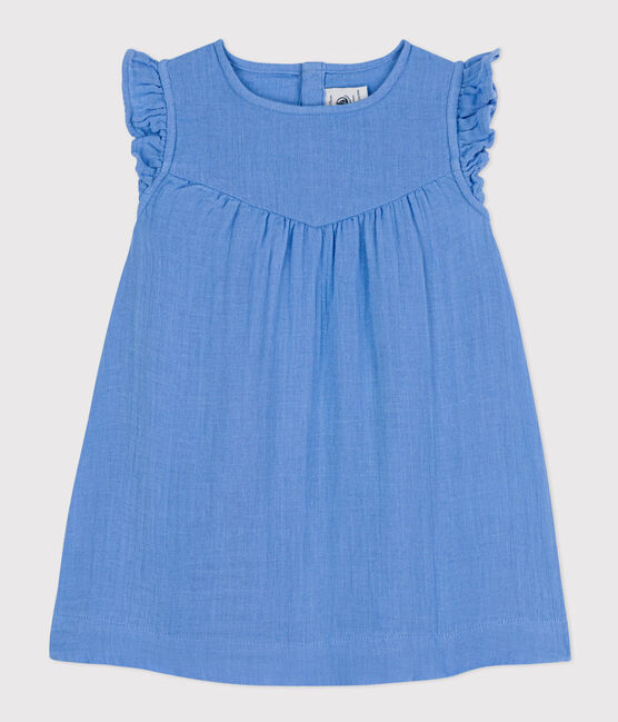 Robe sans manche bébé en gaze de coton unie bleu EDNA