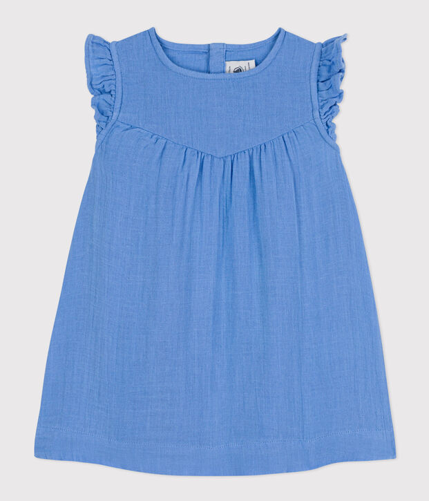 Robe sans manche b&eacute;b&eacute; en gaze de coton unie bleu