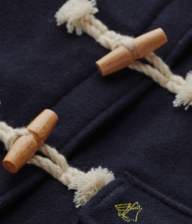 Duffle coat fille en drap de laine bleu