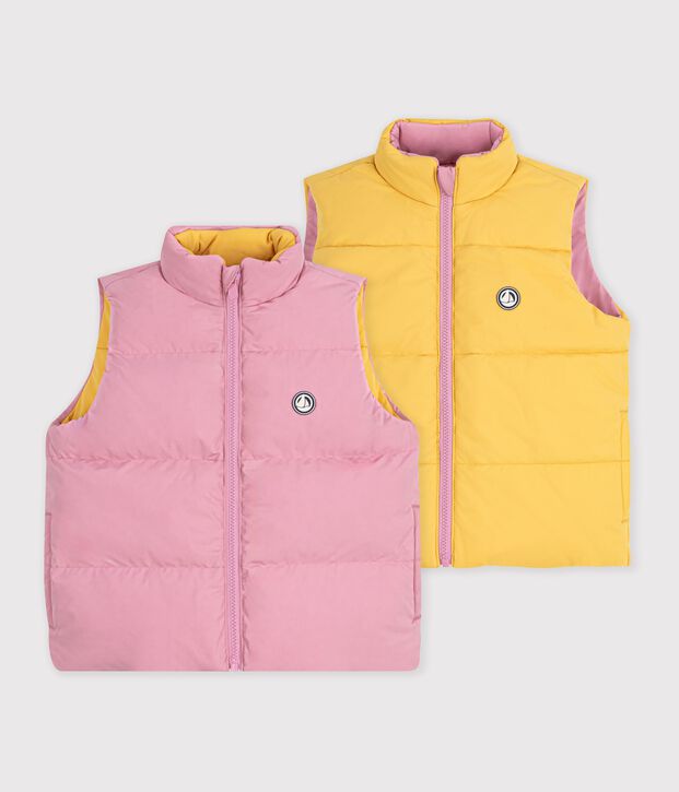Doudoune sans manches enfant unie rose/jaune