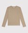 Tee-shirt femme en coton manches longue uni beige