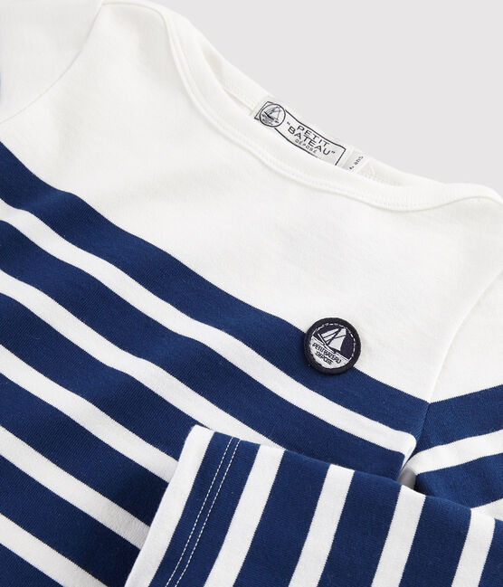 Marinière en jersey enfant blanc MARSHMALLOW/bleu MEDIEVAL