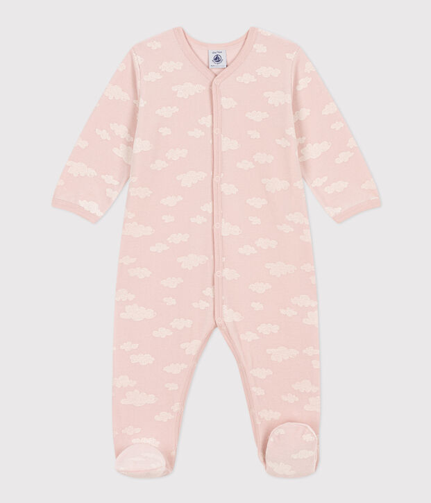 Pyjama b&eacute;b&eacute; nuages en velours rose/blanc