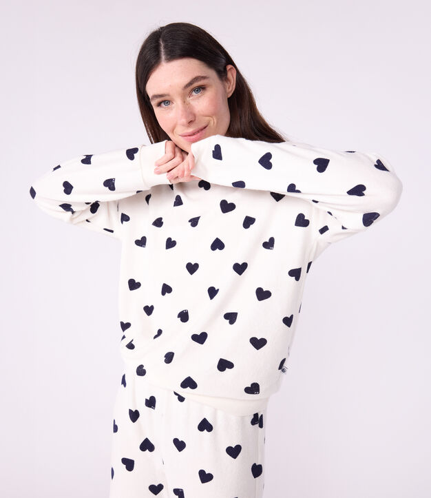 Pyjama femme en coton &eacute;ponge imprim&eacute; c&oelig;urs bleu/bleu