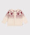 Cardigan bébé en tricot laine et coton, motifs cœurs écru AVALANCHE/ AMARANTE