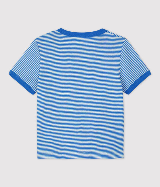 Tee-shirt manches courtes rayé milleraies en coton bio bébé bleu BRASIER/gris MARSHMALLOW