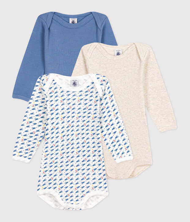 Lot de 3 bodies manches longues imprim&eacute; fus&eacute;e en coton b&eacute;b&eacute; multicouleur