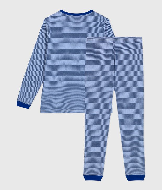 Pyjama enfant en coton &agrave; rayures bleu/blanc