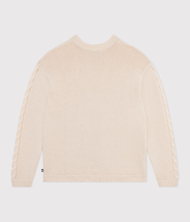 Pull femme en laine et coton torsad&eacute; uni &eacute;cru
