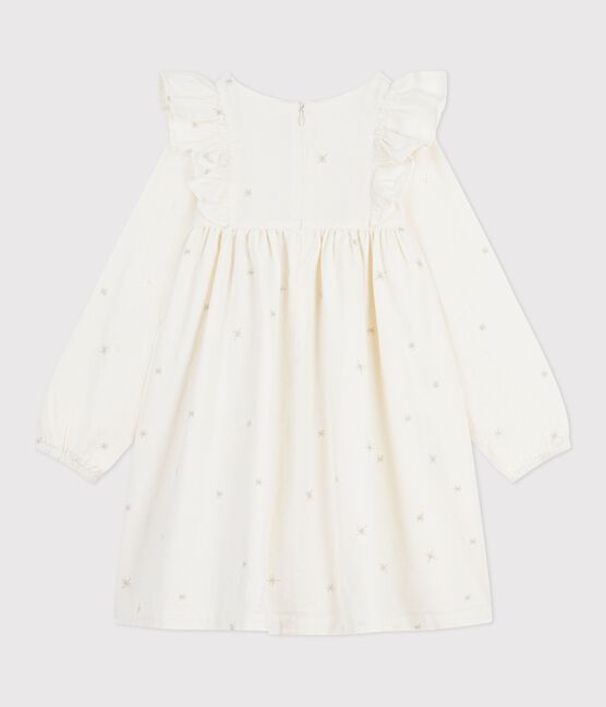 Robe enfant manches longues en velours unie écru MILK/ ARGENT