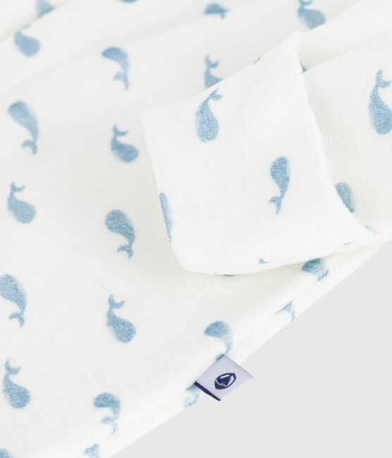 Pyjama bébé en velours à col imprimé baleines MARSHMALLOW/ ADRIATIC