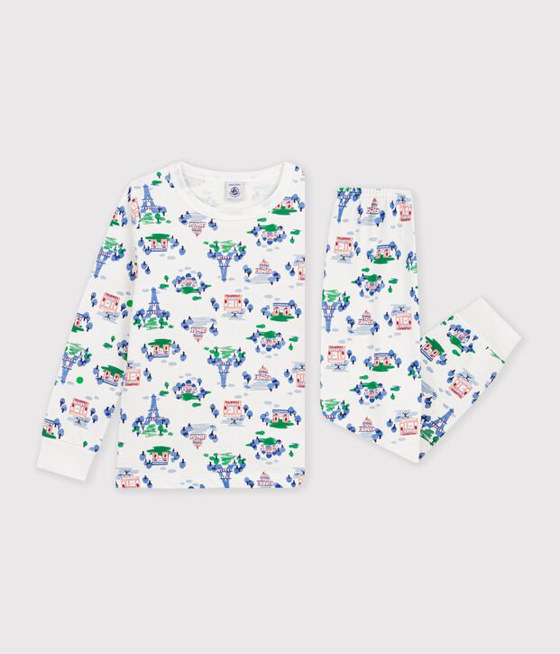 Pyjama enfant en molleton imprim&eacute; Paris blanc/multicouleur
