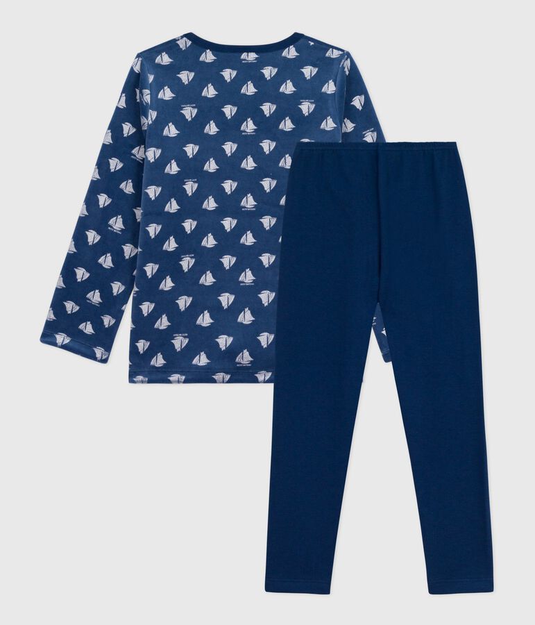 Pyjama  en coton manches longues en velours bleu/blanc