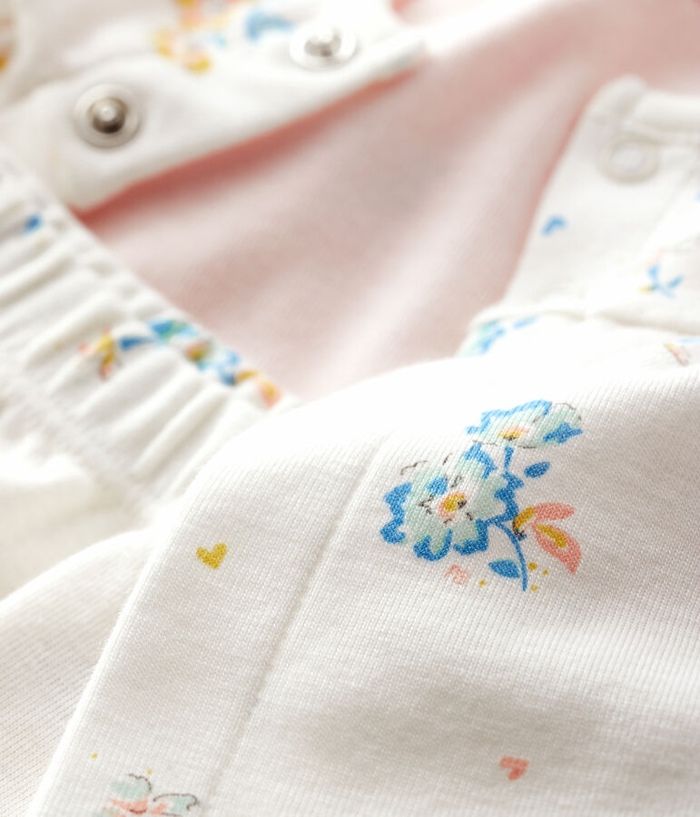 Ensemble 3 pi&egrave;ces b&eacute;b&eacute; fille en c&ocirc;te blanc MARSHMALLOW/blanc MULTICO