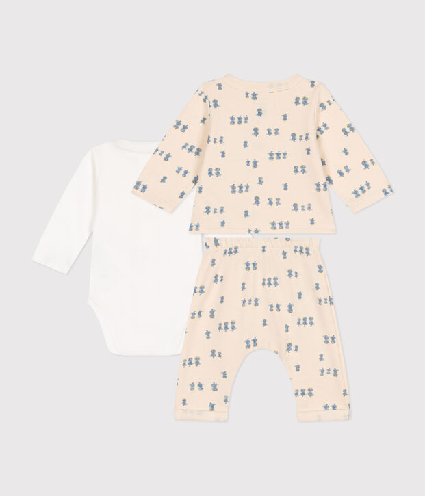 Ensemble 3 pi&egrave;ces en molleton b&eacute;b&eacute; &eacute;cru/multicouleur