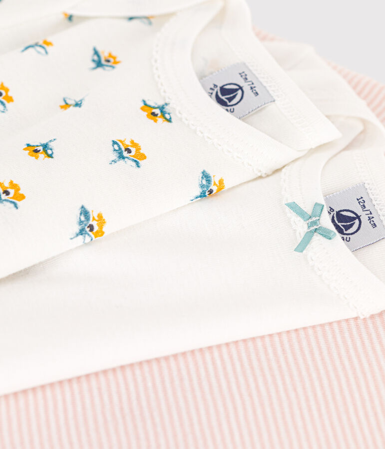 Lot de 3 bodies manches longues fleurs b&eacute;b&eacute; en coton multicouleur