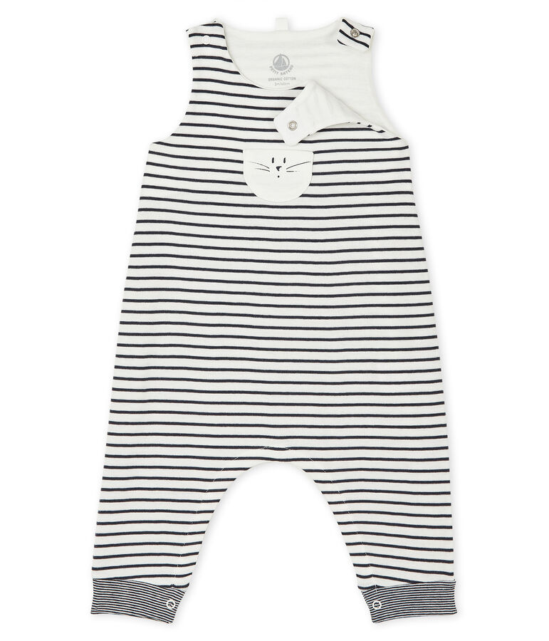 Salopette longue iconique b&eacute;b&eacute; mixte blanc/bleu