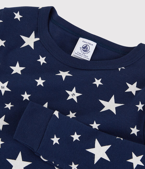 Pyjama snugfit étoiles petit garçon en coton bleu MEDIEVAL/blanc MARSHMALLOW
