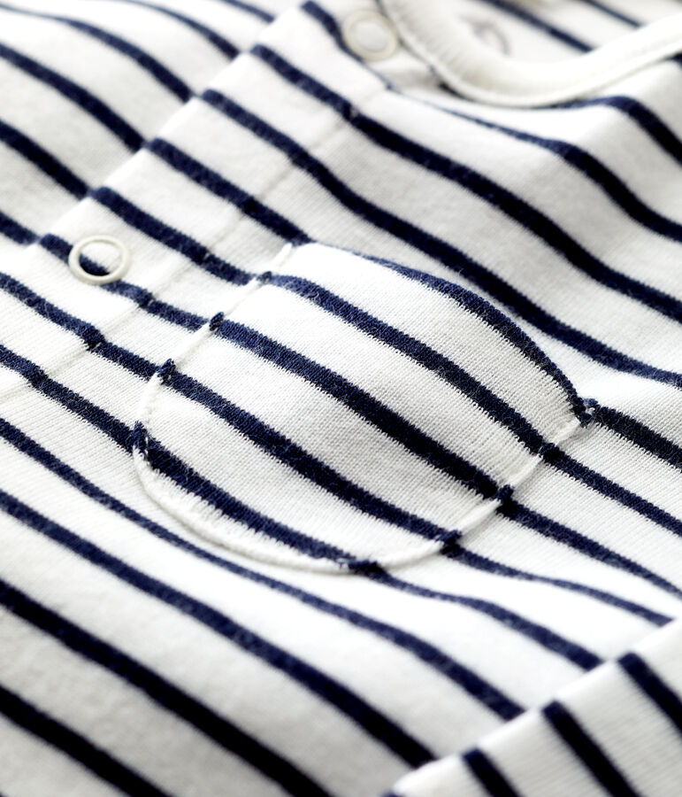 Combinaison longue ray&eacute;e marini&egrave;re en coton bio b&eacute;b&eacute; blanc MARSHMALLOW/bleu SMOKING