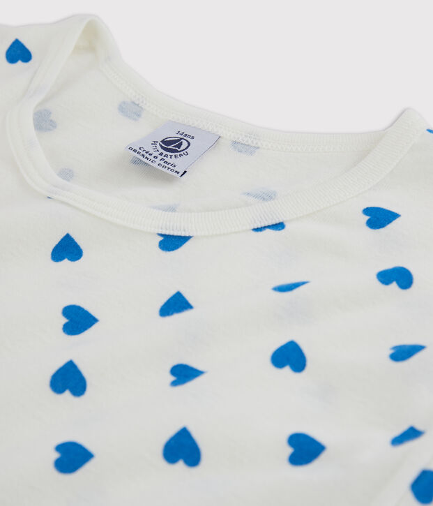 Chemise de nuit manches courtes fille c&oelig;urs bleus en coton blanc/bleu
