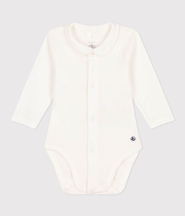 Body manches longues &agrave; col en coton b&eacute;b&eacute; blanc MARSHMALLOW