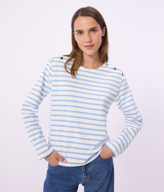 Marinière femme en coton à rayures bleu MARSHMALLOW/ FLO