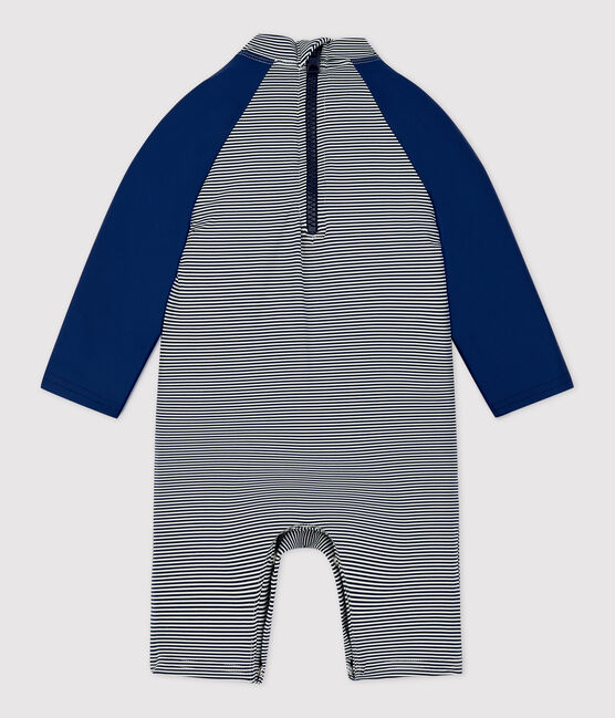 Combinaison anti-UV en matière recylée bébé bleu MEDIEVAL/blanc MARSHMALLOW