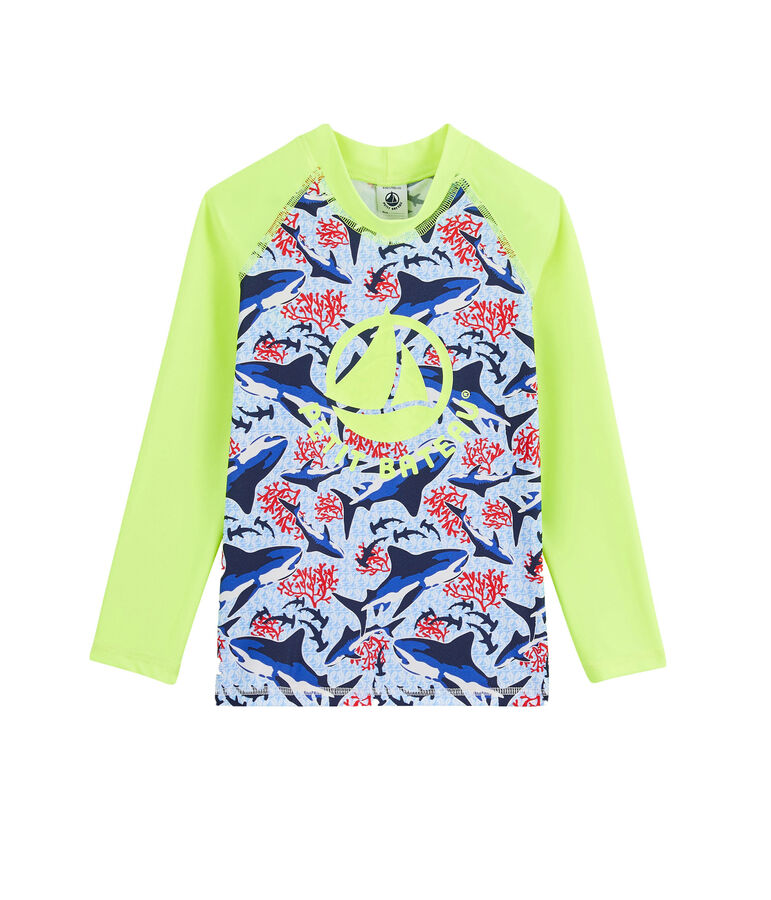 Tee shirt anti-UV UPF 50+ &eacute;coresponsable enfant gar&ccedil;on blanc MARSHMALLOW/blanc MULTICO