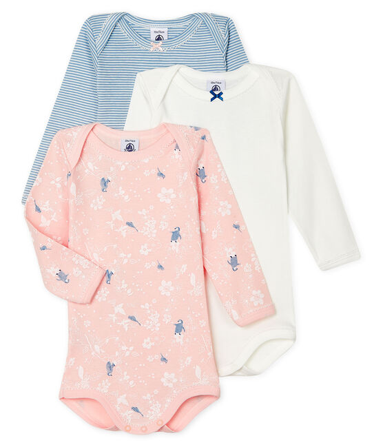 Trio de bodies manches longues bébé fille variante 1