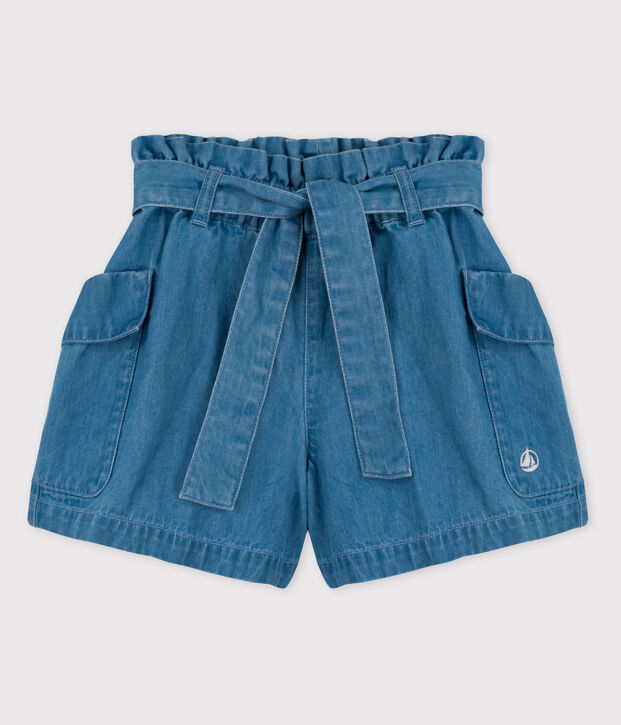 Short en denim bio enfant fille bleu