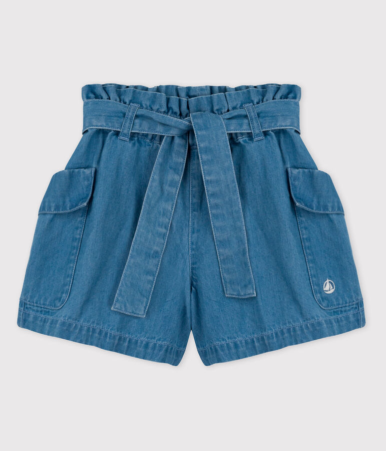 Short en denim bio enfant fille bleu