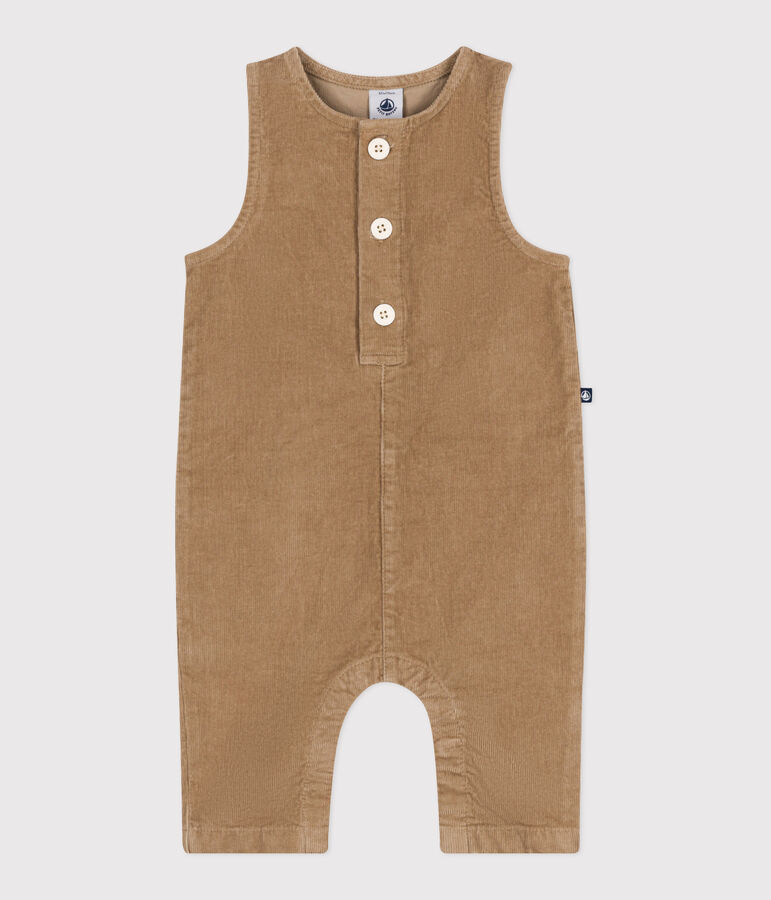 Combinaison longue b&eacute;b&eacute; en velours uni beige ROCHE CLAIR