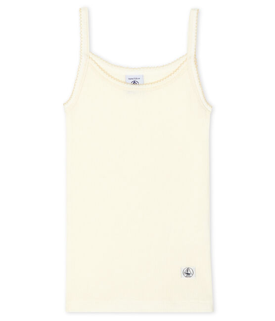 Chemise à bretelles petite fille en coton laine soie blanc MARSHMALLOW