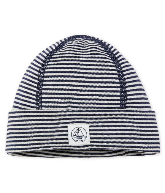Bonnet naissance anti-ondes bleu SMOKING/blanc ECUME